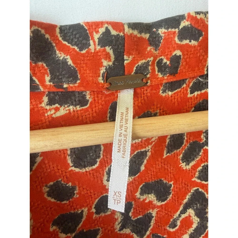 Free People Leopard Print Duster Kimono Orange Black Animal‎ Button Front XS